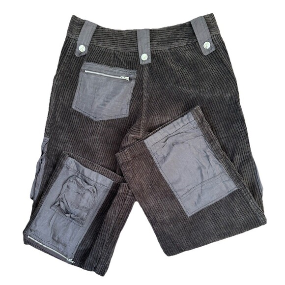 Amarissima Y2K Patchwork Corduroy Cargo Pants Brown Pockets Utility Size 44 - Picture 1 of 12